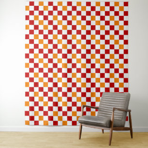 Rot-Weiß-Orange Karomuster-Design Wandteppich