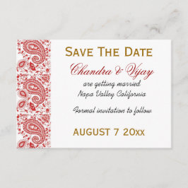 Rot-Weiß-Paisley Save the Date Hochzeit