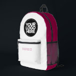 Rot-Weiß | Personalisiertes Firmenlogo und Text Bedruckter Rucksack<br><div class="desc">Stilvolle Bordeaux-Kirsche rot und weiß | Personalisiertes Firmenlogo und Text Moderner Business-gedruckter Rucksack</div>