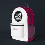 Rot-Weiß | Personalisiertes Firmenlogo und Text Bedruckter Rucksack<br><div class="desc">Stilvolle Bordeaux-Kirsche rot und weiß | Personalisiertes Firmenlogo und Text Moderner Business-gedruckter Rucksack</div>