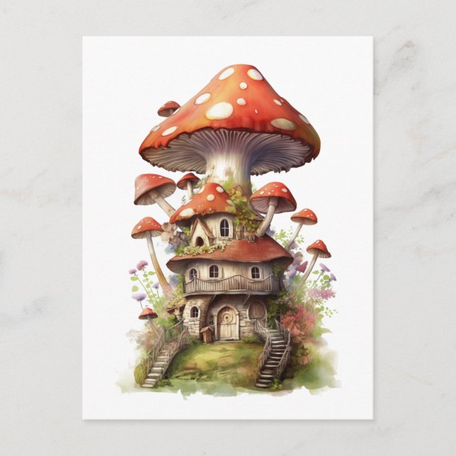 Rot-Weiß-Pilzhaus Postkarte (Vorderseite)