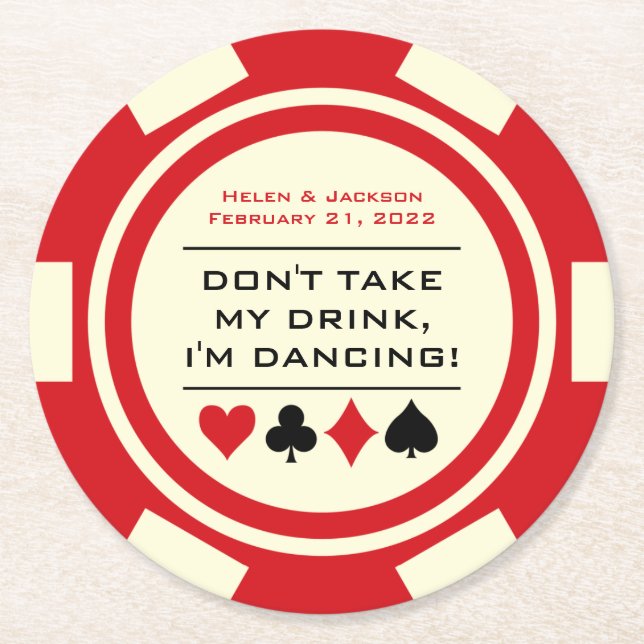 Rot-Weiß-Poker-Chip Ich tanze Drink Runder Pappuntersetzer (Vorderseite)