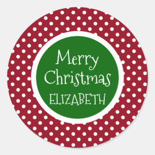 Rot-Weiß-Polka-Dot mit grünem Personalisierten Runder Aufkleber
