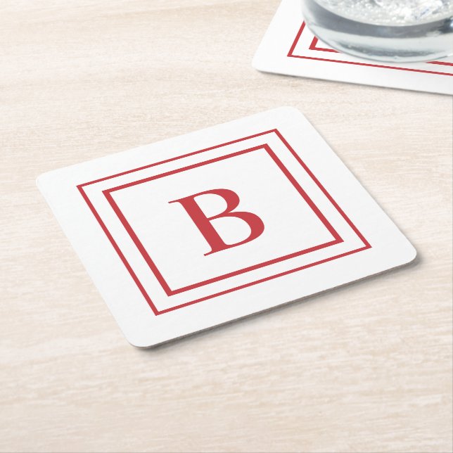 Rot-Weiß-Quadrat-Rahmen-Monogramm Rechteckiger Pappuntersetzer (angewinkelt)