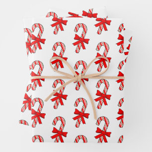 Rot-Weiß-Ribbonen Zeichnungen Weihnachten Zuckerst Geschenkpapier Set
