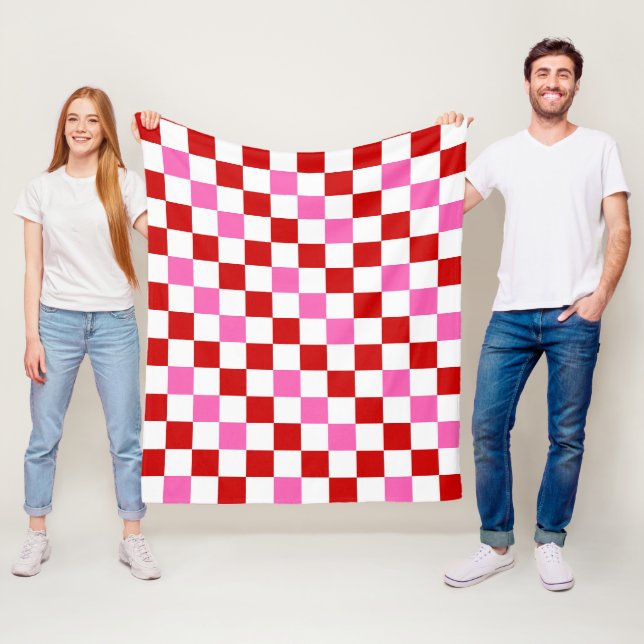 Rot-Weiß-Rosa Karomuster-Design  Fleecedecke (Beispiel)