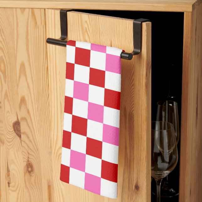 Rot Weiß Rosa Karomuster Design  Geschirrtuch (Drittel gefaltet)