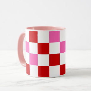 Rot-Weiß-Rosa Karomuster-Design Tasse