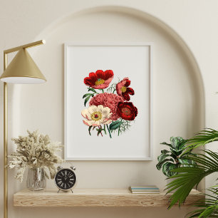 Rot Weiß Rosa Vintage Wasserfarbe Floral Blumen Poster