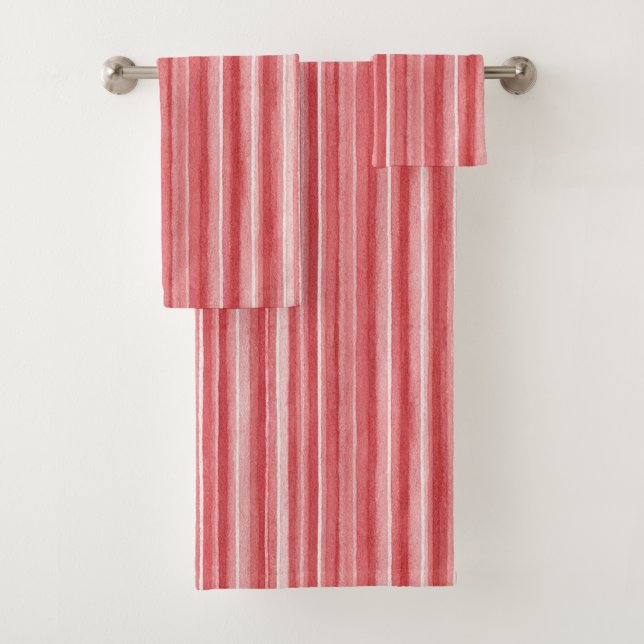 Rot Weiß Rosé Rosa Streifen Badhandtuch Set (Insitu)