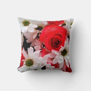 Rot-Weiß, Rose und Daisies Bouquet-Sq Kissen