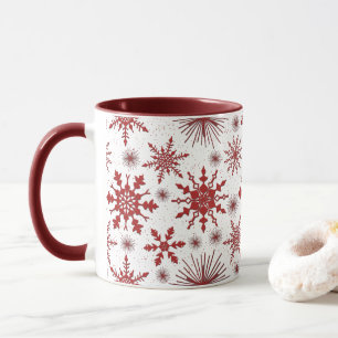 Rot-Weiß-Schneeflockenmuster Weihnachten Tasse