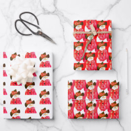 Rot-Weiß-Schneemann-Design Geschenkpapier Set