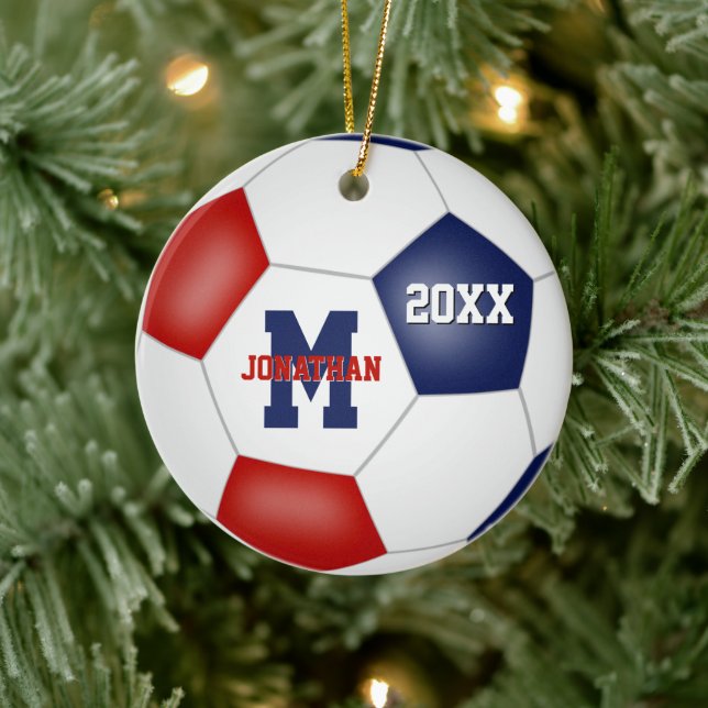 Rot-Weiß-Schulgeist Jungen Mädchen Fußball Keramik Ornament (Baum)