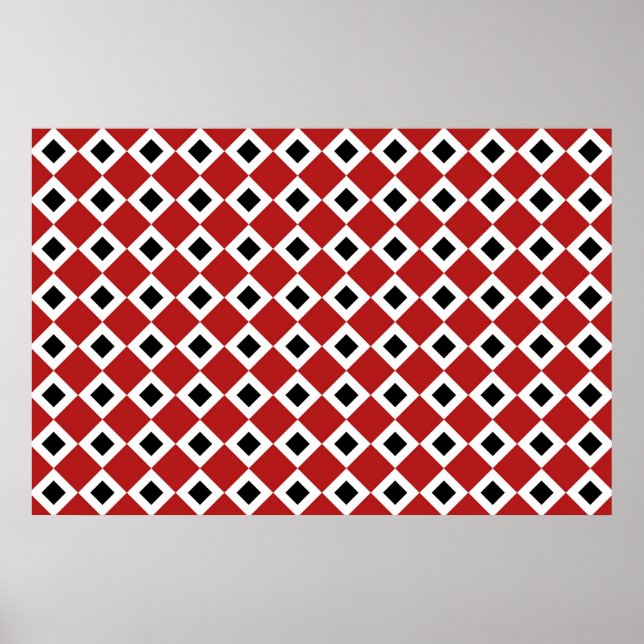 Rot, Weiß, schwarzes Diamantmuster Poster (Vorne)