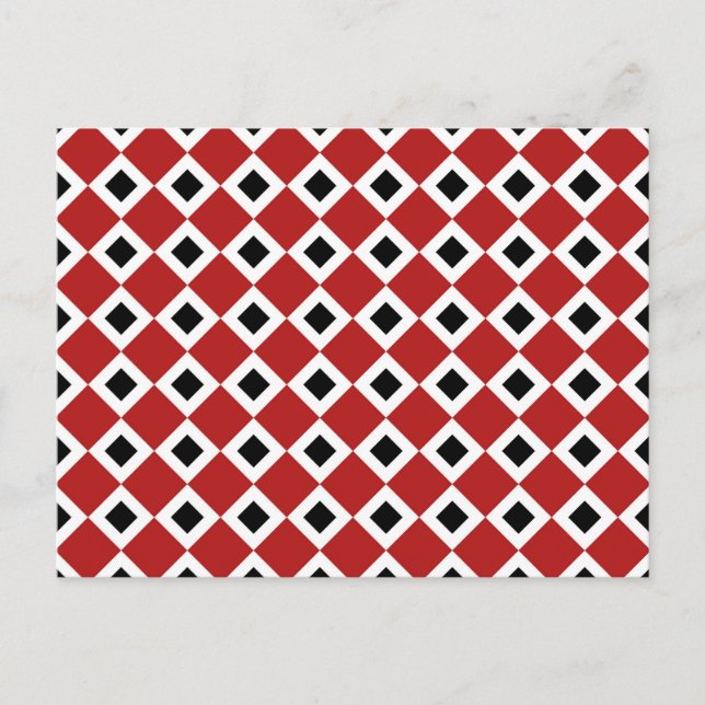 Rot, Weiß, schwarzes Diamantmuster Postkarte (Vorderseite)