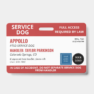 Rot-Weiß-Servicehund 2 Logos ohne Foto-ID Ausweis