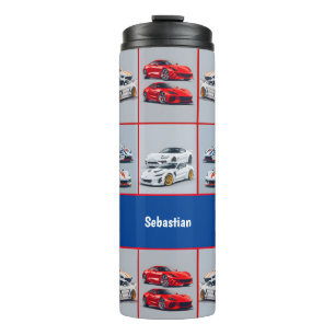 Rot & Weiß Sportliche Sportwagen-Enthusiasten Thermosbecher