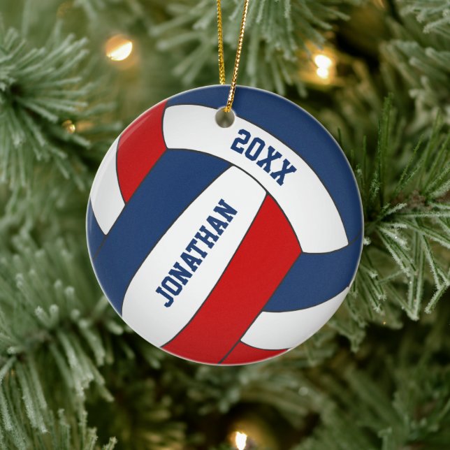 Rot-Weiß-Sportteam spielt Volleyball Keramik Ornament (Baum)
