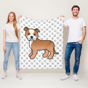 Rot-Weiß-Staffie Süßer Cartoon-Hund & Pfoten Fleecedecke