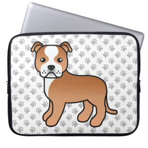 Rot-Weiß-Staffie Süßer Cartoon-Hund & Pfoten Laptopschutzhülle
