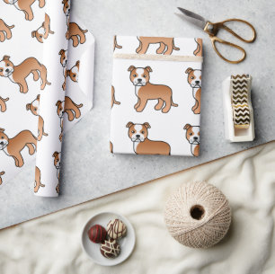 Rot-Weiß-Staffie Süßes Cartoon-Hund-Muster Geschenkpapier