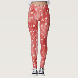 Rot-Weiß-Streifen-Herzen Leggings