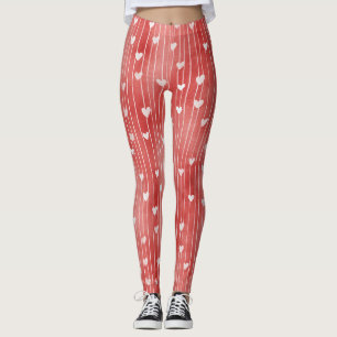 Rot-Weiß-Streifen-Herzen Leggings