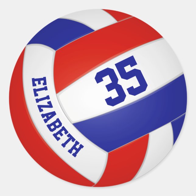 Rot-Weiß-Team Farben Jungen Volleyball Runder Aufkleber (Vorderseite)