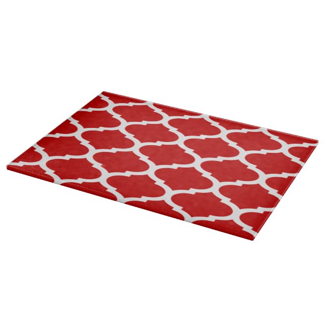 Rot-Weiß-Trellis marokkanisches Quatrefolienmuster Schneidebrett (Ecke)