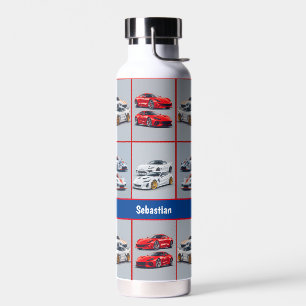 Rot & Weiß trendige sportliche Autos Enthusiasten Trinkflasche