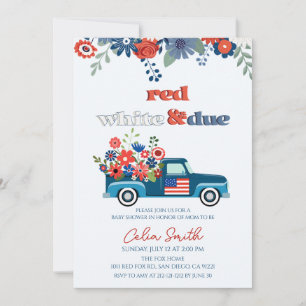 Rot, weiß und angemessen Floral Truck Baby Dusche Einladung