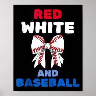 Rot weiß und Baseball Coquette-Schleife patriotisc Poster