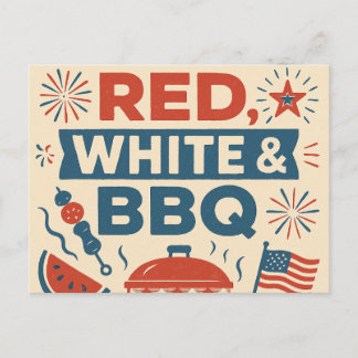 rot, weiß und BBQ Einladungspostkarte