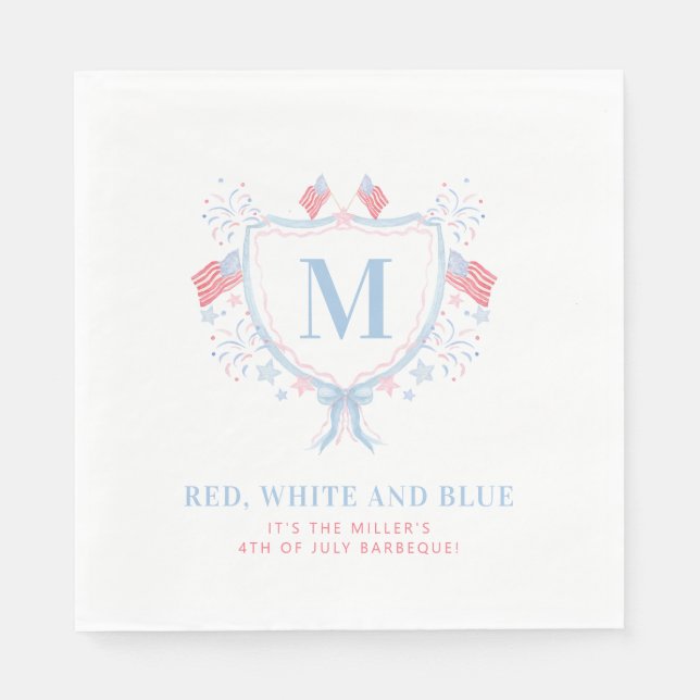 Rot, Weiß und Blau 4. Juli GRILLEN Monogram Wappen Serviette (Vorderseite)