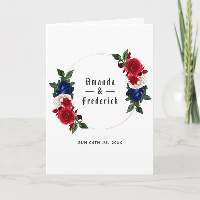 Rot Weiß und Blau 4. Juli Hochzeit Programm (Vorderseite)