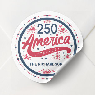 Rot Weiß und Blau Amerikas 250. Jubiläum Runder Aufkleber
