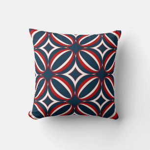 Rot, Weiß und Blau Art Deco Kissen