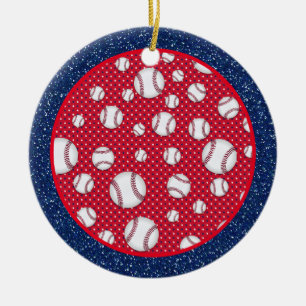 Rot Weiß und Blau Baseball   Keramik Ornament