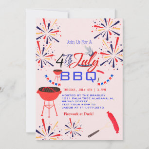 Rot Weiß und Blau BBQ Feuerwerk 4. Juli Party Einladung