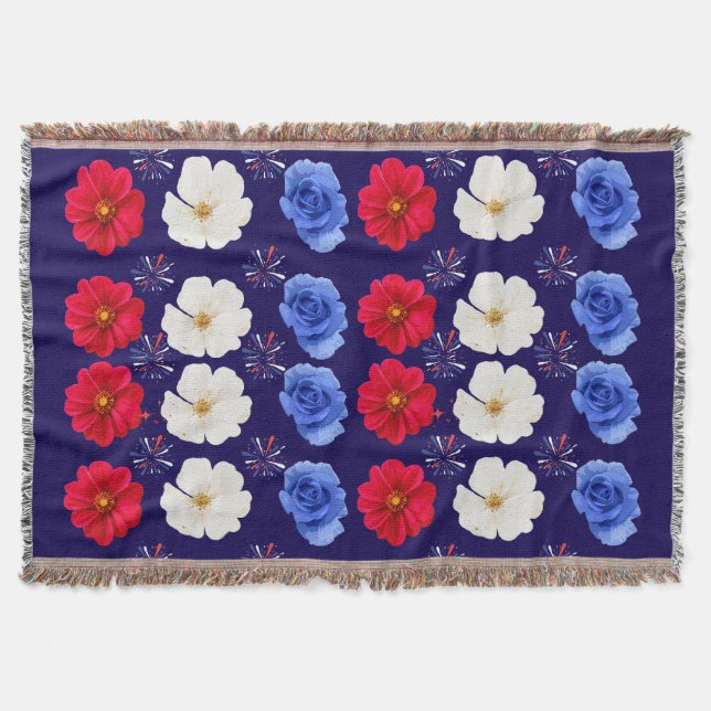 Rot, Weiß und Blau Blume Knöchelblanken Decke (Vorderseite)