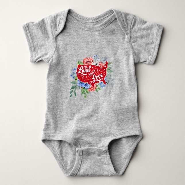 Rot weiß und blau blumenreich Land, das ich Liebe  Baby Strampler (Vorderseite)