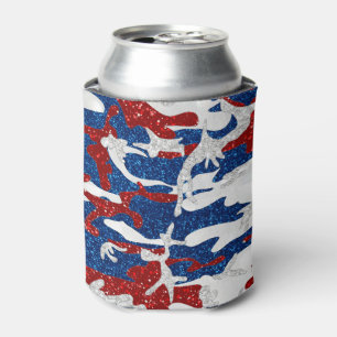 Rot, Weiß und Blau Camouflage 4. Juli Glitzer Dosenkühler