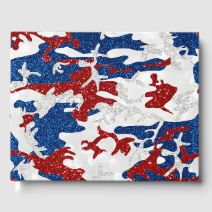 Rot, Weiß und Blau Camouflage 4. Juli Glitzer Gästebuch