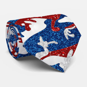 Rot, Weiß und Blau Camouflage 4. Juli Glitzer Krawatte