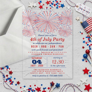 Rot, Weiß und Blau Feuerwerk 4. Juli Party Acryleinladungen