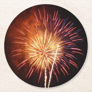 Rot, Weiß und Blau Feuerwerk I Patriotisch Runder Pappuntersetzer