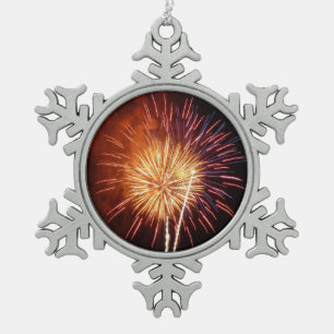Rot, Weiß und Blau Feuerwerk I Patriotisch Schneeflocken Zinn-Ornament