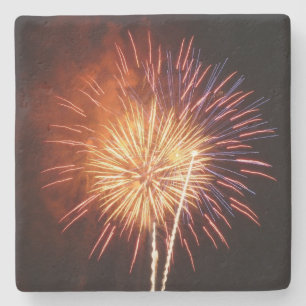 Rot, Weiß und Blau Feuerwerk I Patriotisch Steinuntersetzer