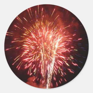 Rot, Weiß und Blau Feuerwerk II Patriotisch Runder Aufkleber